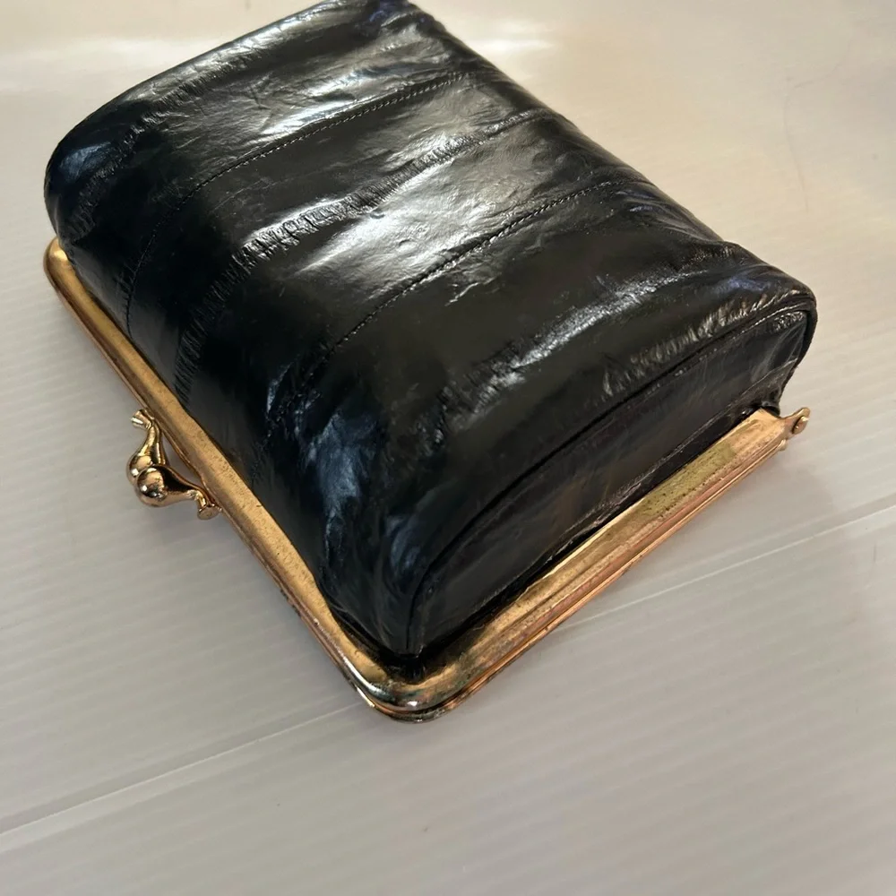 Large Vintage Black Eel-Skin Cosmetic Case